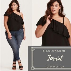 NWOT Torrid Black Georgette One Shoulder Top 0X